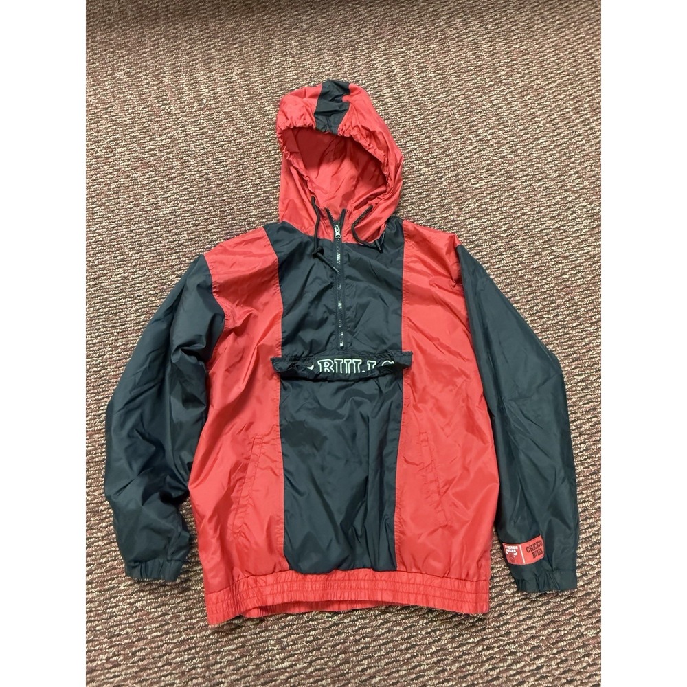 NBA Chicago Bulls Windbreaker Anorak Pullover Jacket Mens M Red Black Half Zip